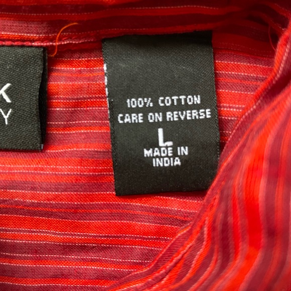 INC Womens Large Blouse Shirt Red Striped Long Sleeve Button Up SLIM Fits Medium - Picture 5 of 7